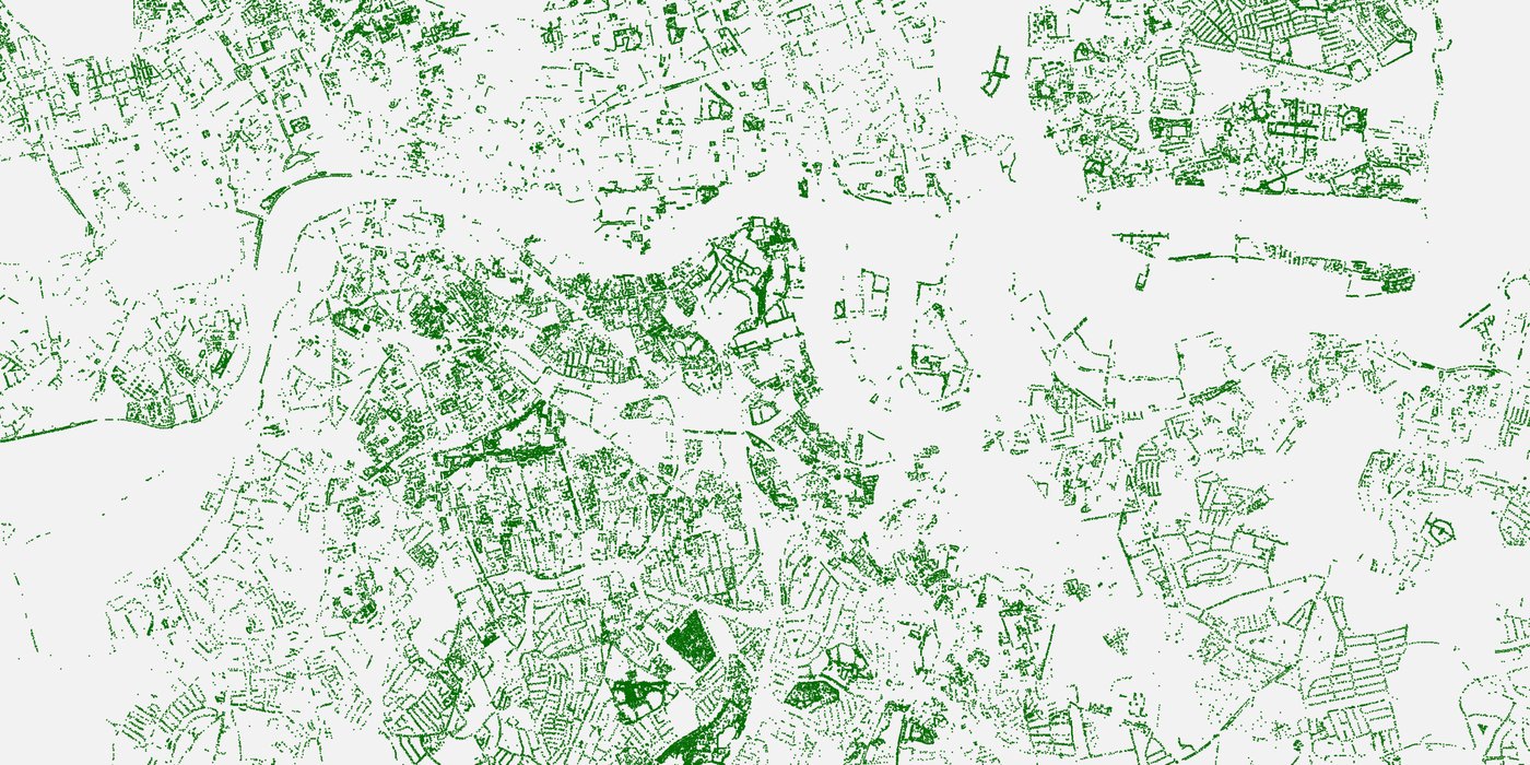 Close-up detail crop of the London tree map print