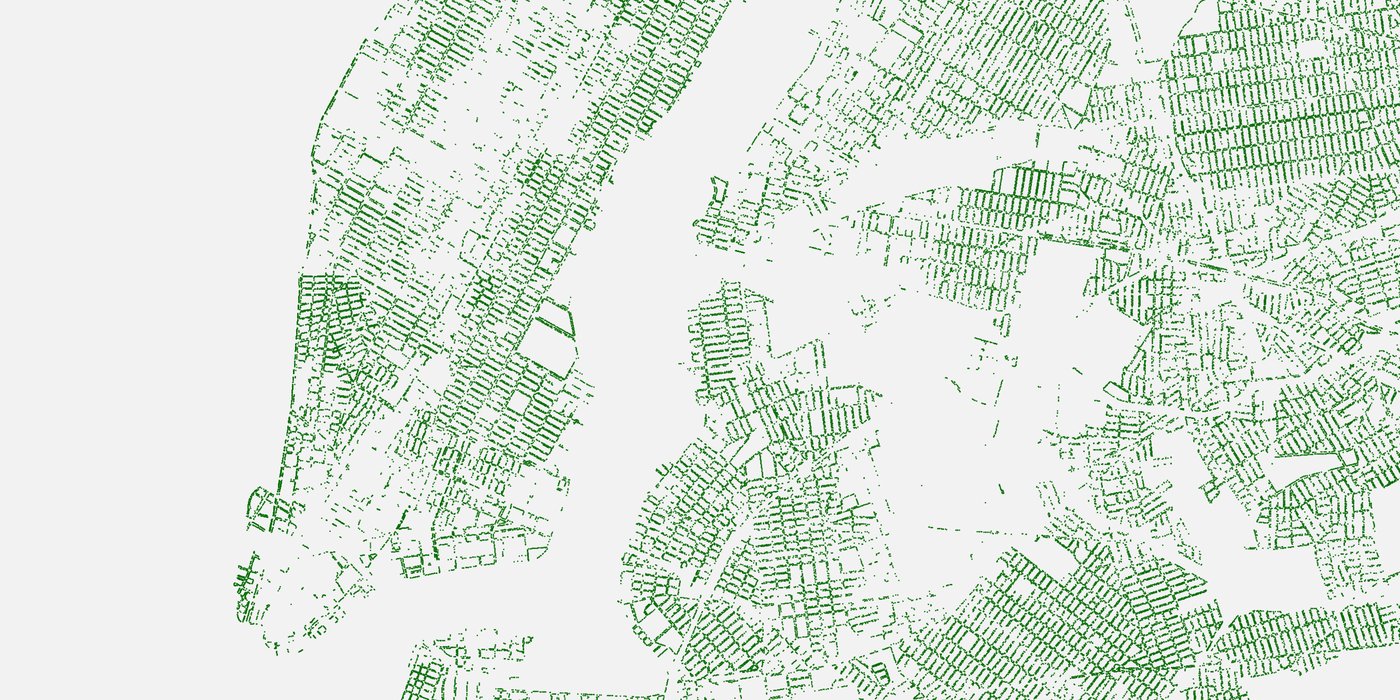 Close-up detail crop of the New York tree map print showing individual tree-lined streets